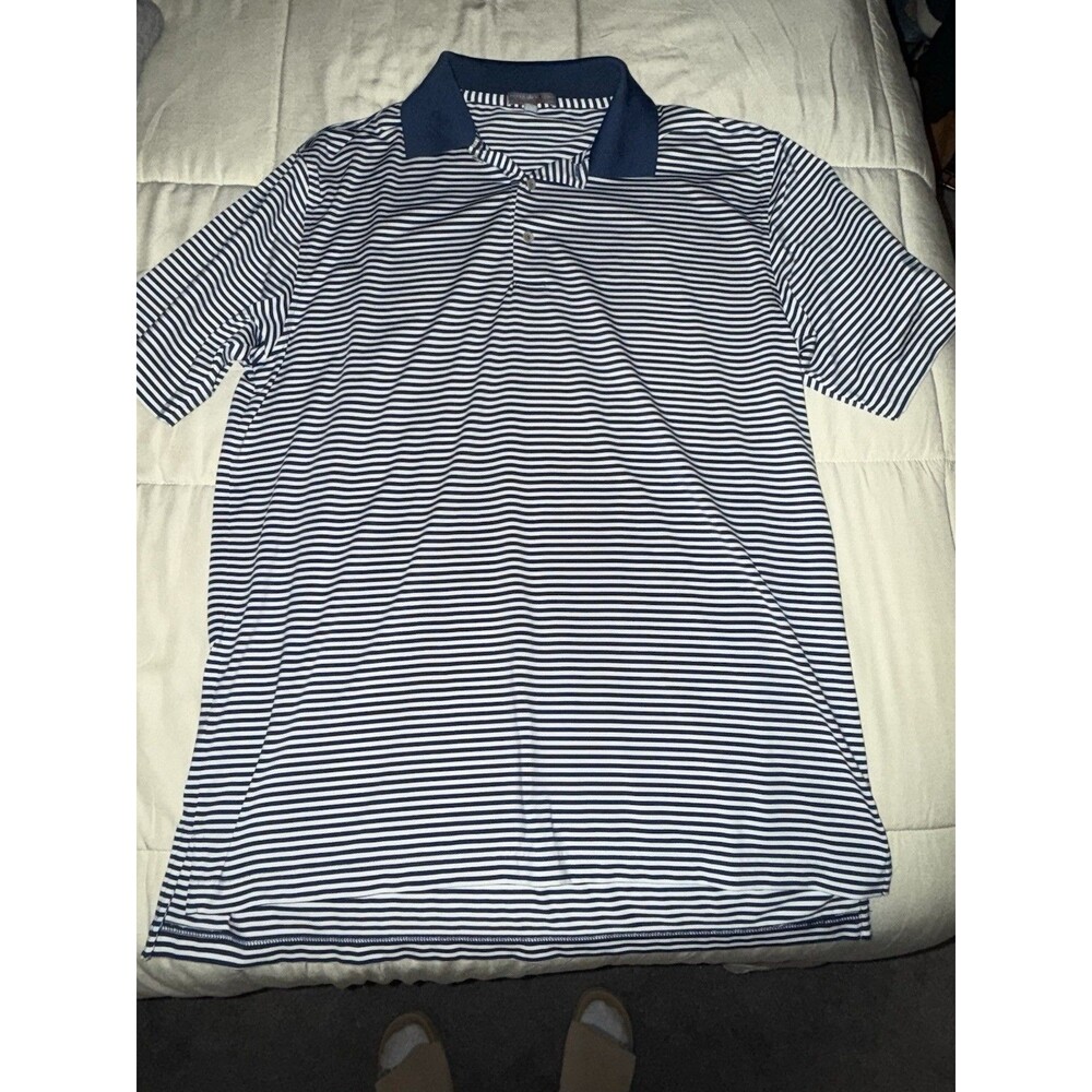 Peter Millar Summer Comfort Polo Shirt Men L Blue White Stripe Golf Preppy Logo